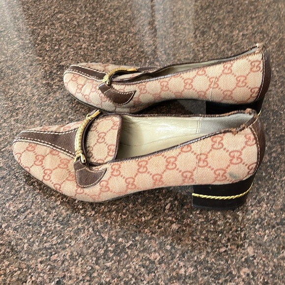 GUCCI LADIES BROWN GG WEB GOLD LOW HEEL PUMPS-40B-9.5-VINTAGE - Picture 2 of 14